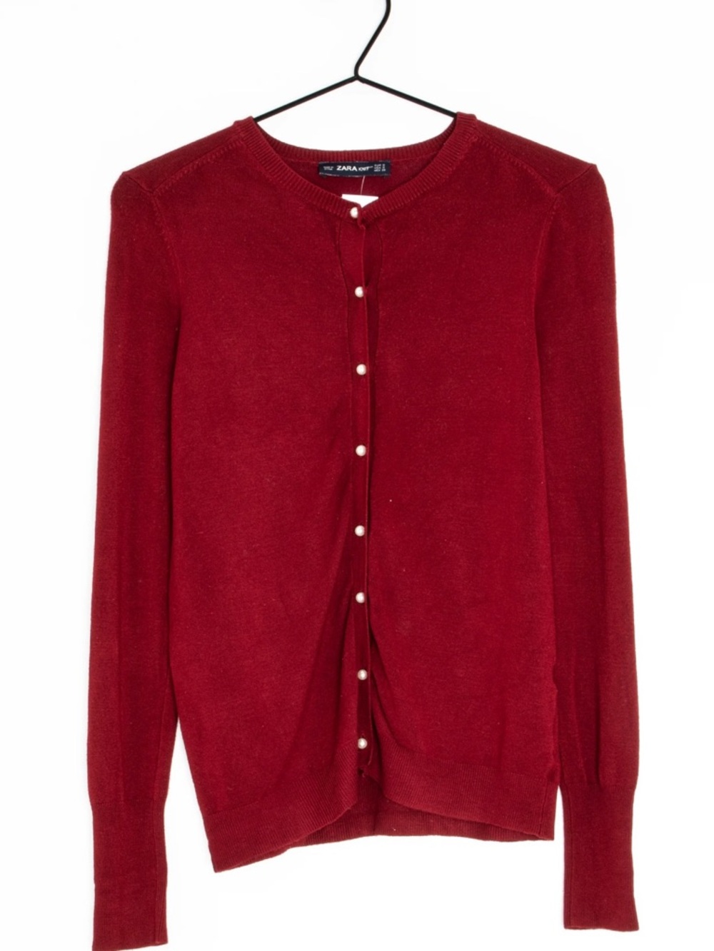 Zara Red Pearl-Button Cardigan
